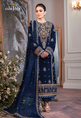 Asim Jofa Blue Luxury Velvet Dress Embroidered 3 Piece Unstitched